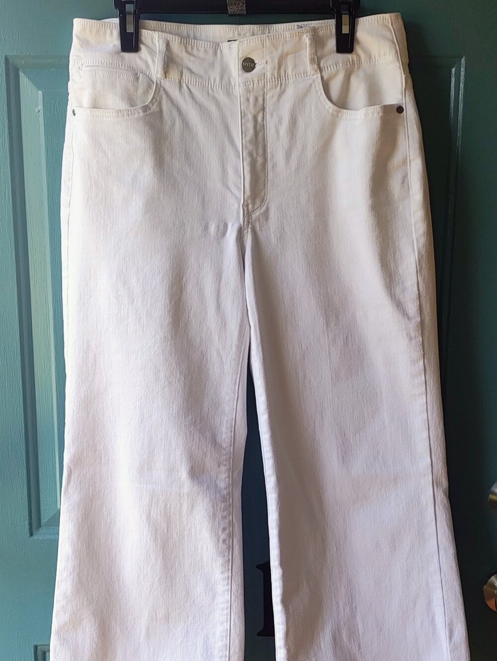 NYDJ White Mid Rise Cropped Wide-Leg Jeans